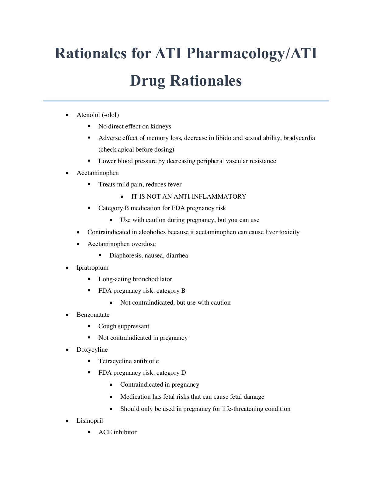 Preview image for Rationales for ATI Pharmacology/ATI Drug Rationales