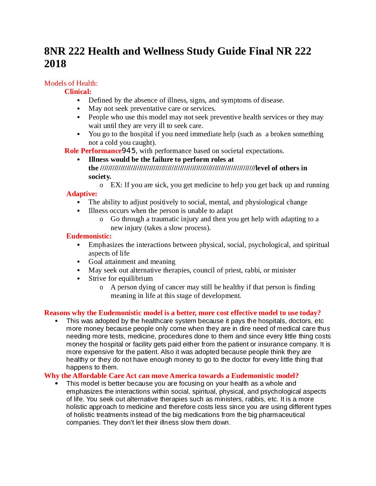 Preview image for NR 222 Health and Wellness Study Guide Final NR 222 2020