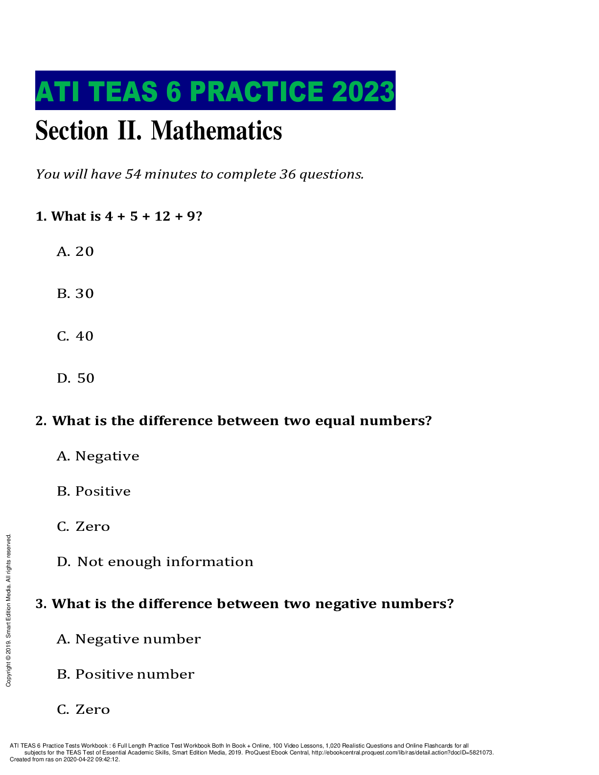 Preview of ATI TEAS 6 Practice Tests Workbook 6 (MATHS, SCIENCE, ENGLISH AND LANGUAGE USAGE, AND PRAC