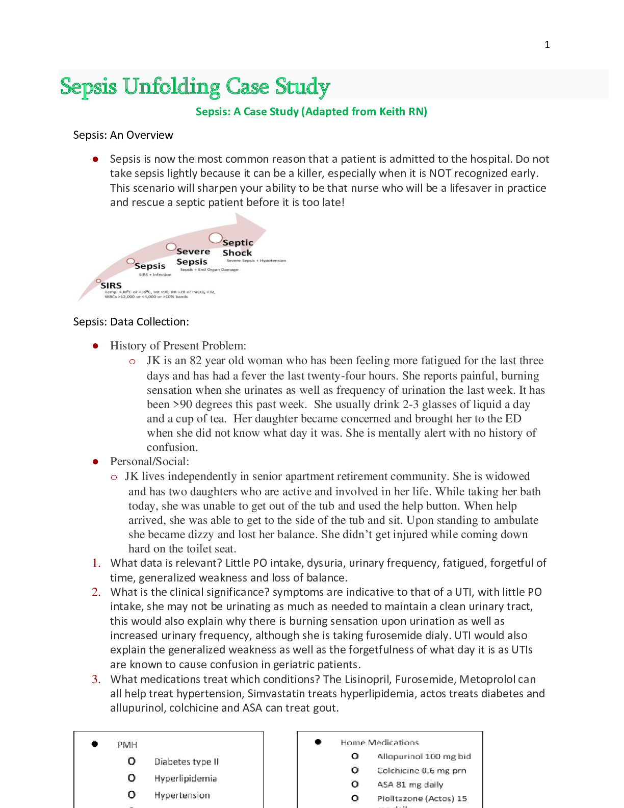 Preview of Sepsis Unfolding Case Study updated study guide