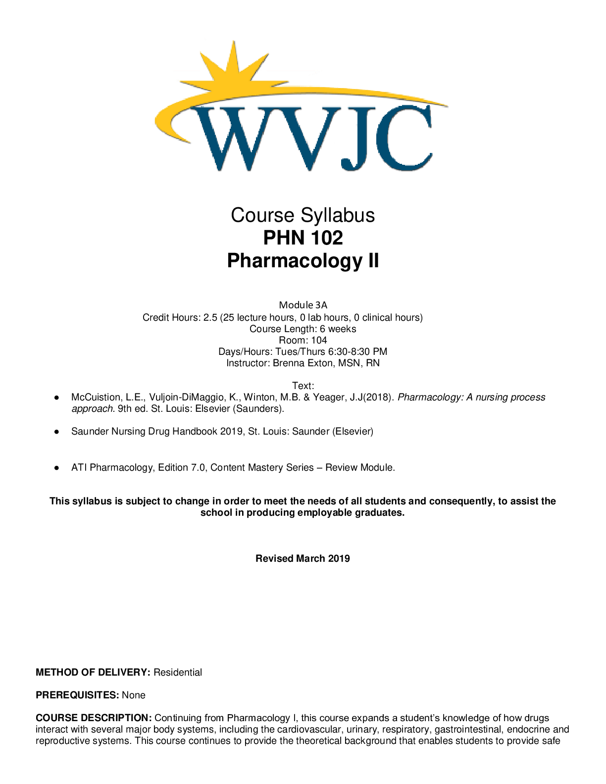 Preview of NUR 204 PHN 102 Pharmacology II  revised march 2019__2021