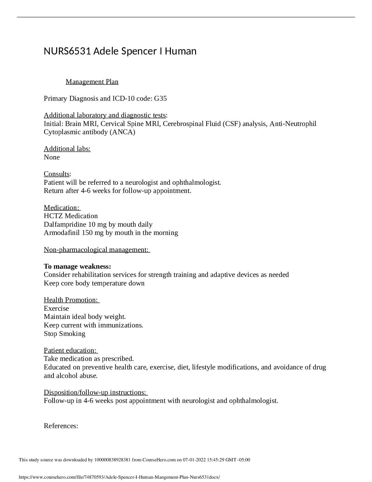 Preview of Adele Spencer I Human Management Plan