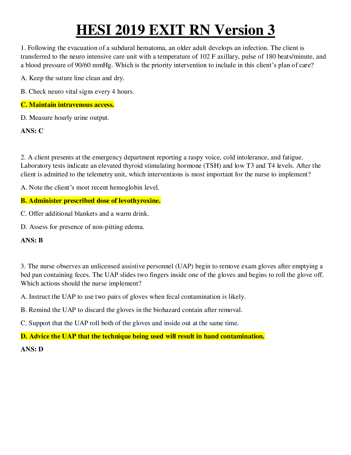 Preview of HESI 2019 V3 RN EXIT 160 Q _ A (1)