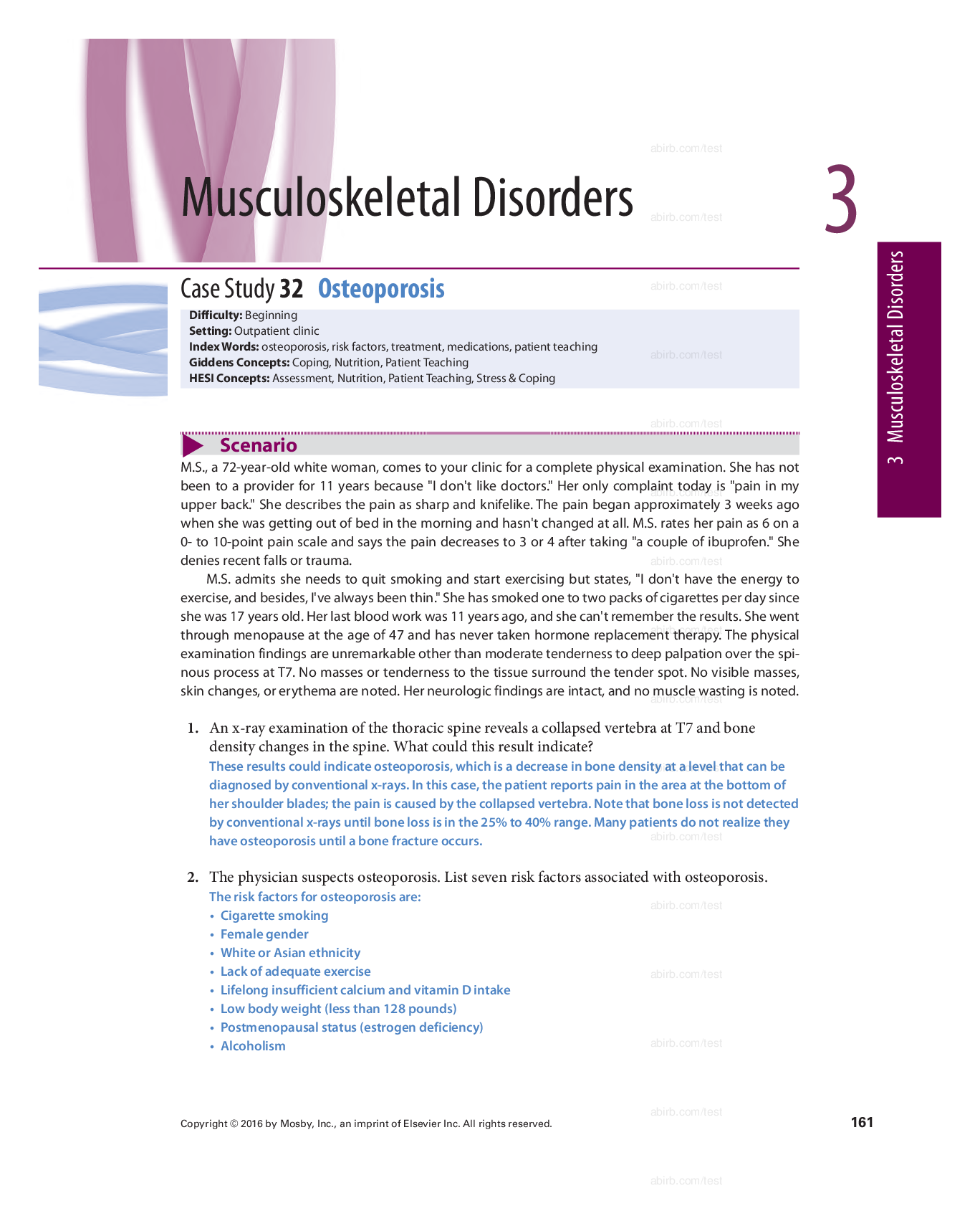 Preview of Chapter 03 Musculoskeletal Disorder- Winningham’s Critical Thinking Cases in Nursing 6th E