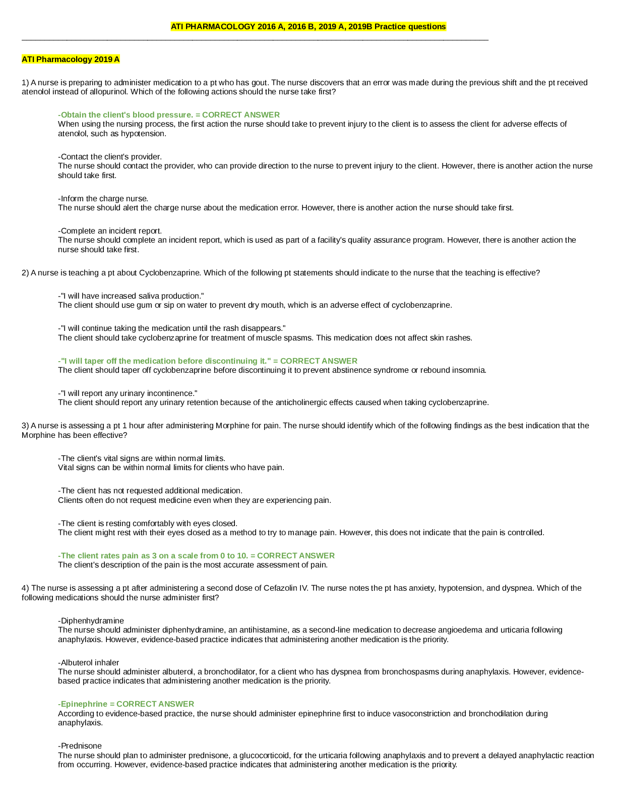 Preview image for ATI Pharmacology Questions Cumulative 2016AB 2019AB