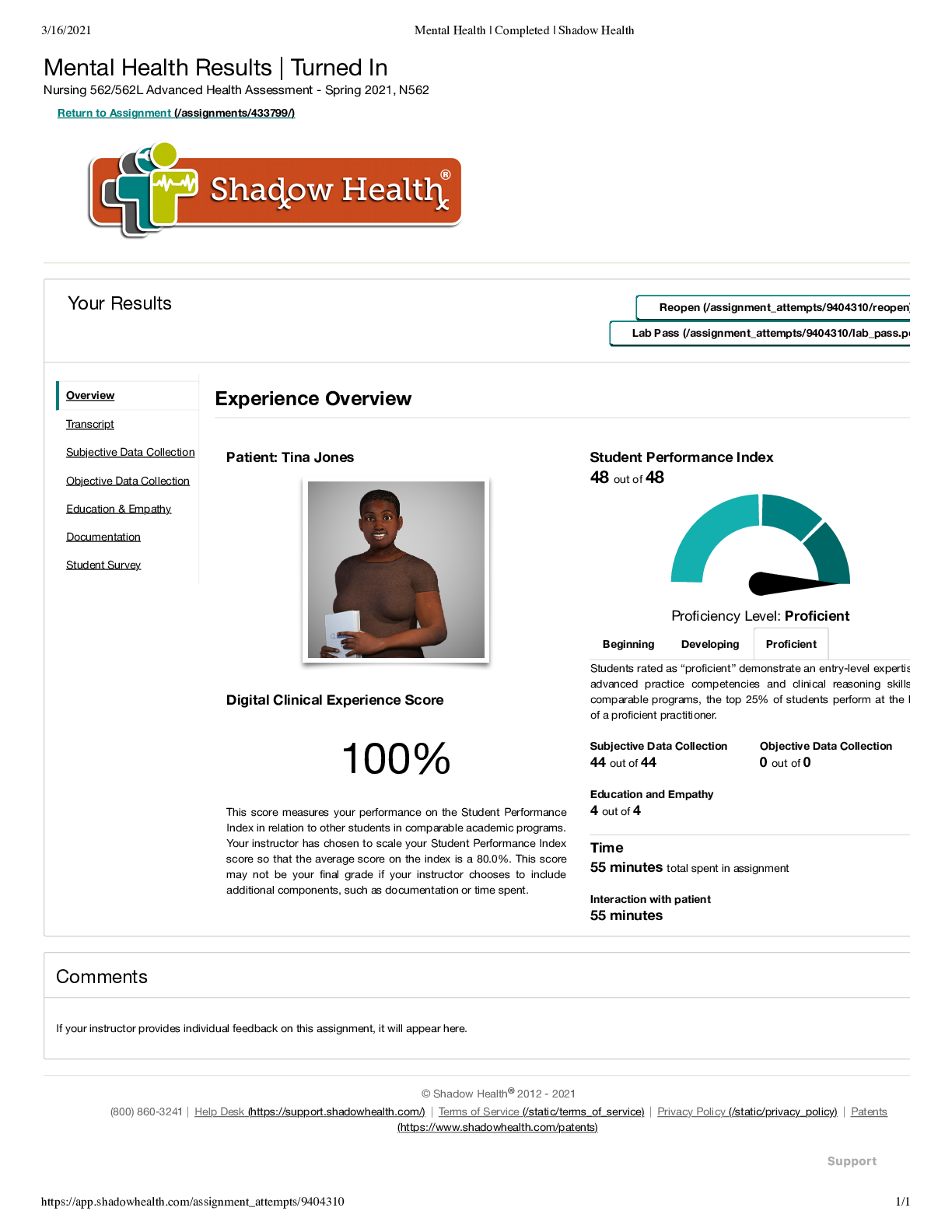 Preview of Mental Health  subjective-objective education documentation  Shadow Health new and complet