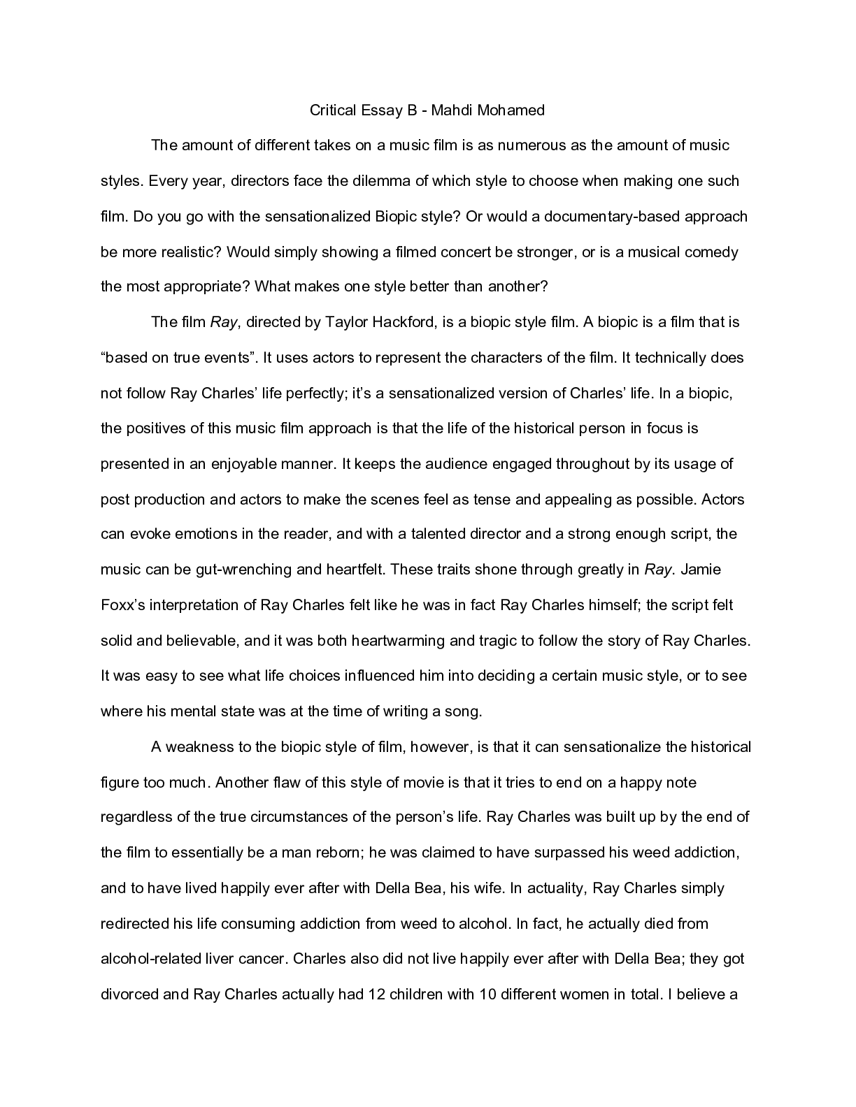 Preview of MUS 1013 Critical Essay B complete solution well stated essay