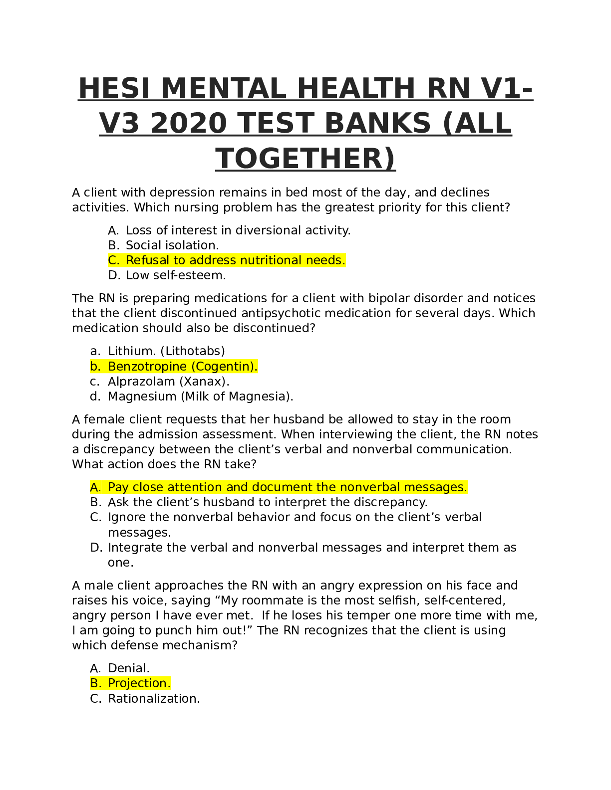 Preview of HESI_RN_MENTAL_HEALTH_2020_v1_v3_all_together.Best Rated 2020..