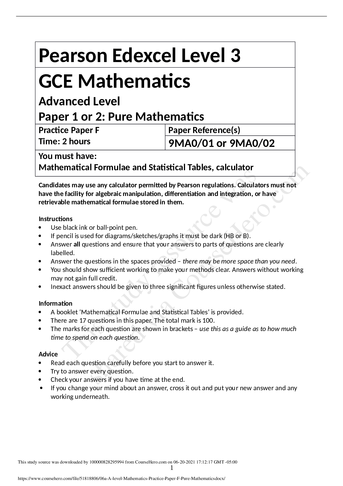 Preview of 06a A level Mathematics Practice Paper F - Pure Mathematics.docx