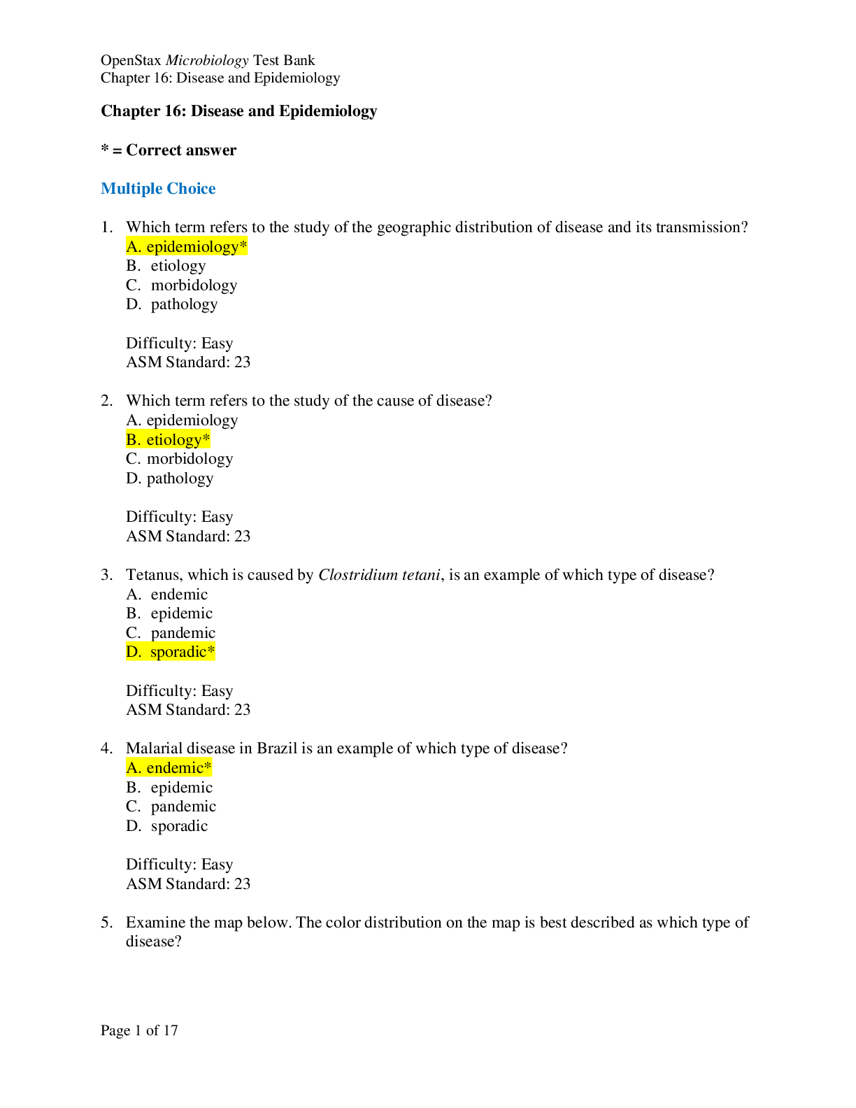 Preview of 2021 BIOLOGY 206 OpenStax Microbiology Test Bank- Chapter 16: Disease and Epidemiology Lat