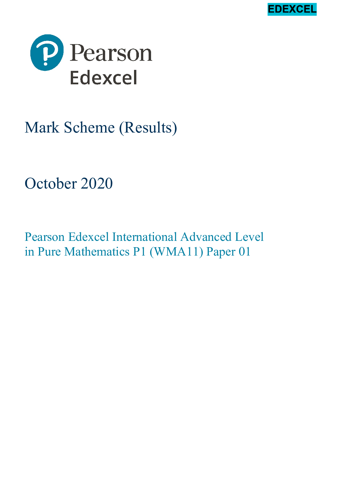 Preview of Mark Scheme (Results) October 2020 Pearson Edexcel International Advanced Level in Pure Ma