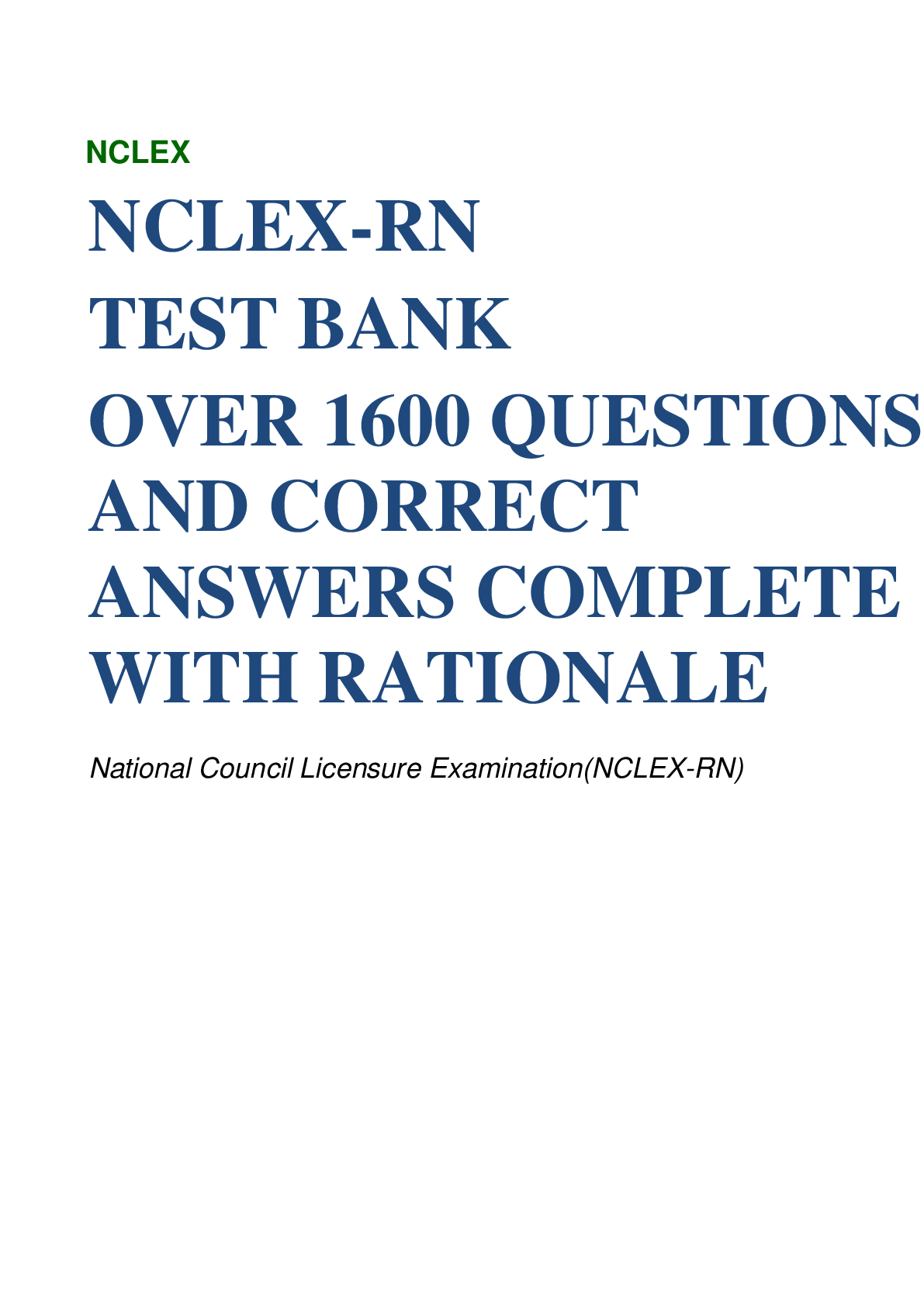 Preview of NCLEX-RN Kill Your Exams at First Attempt| 2021| Latest Test Bank| Download for Grade A+