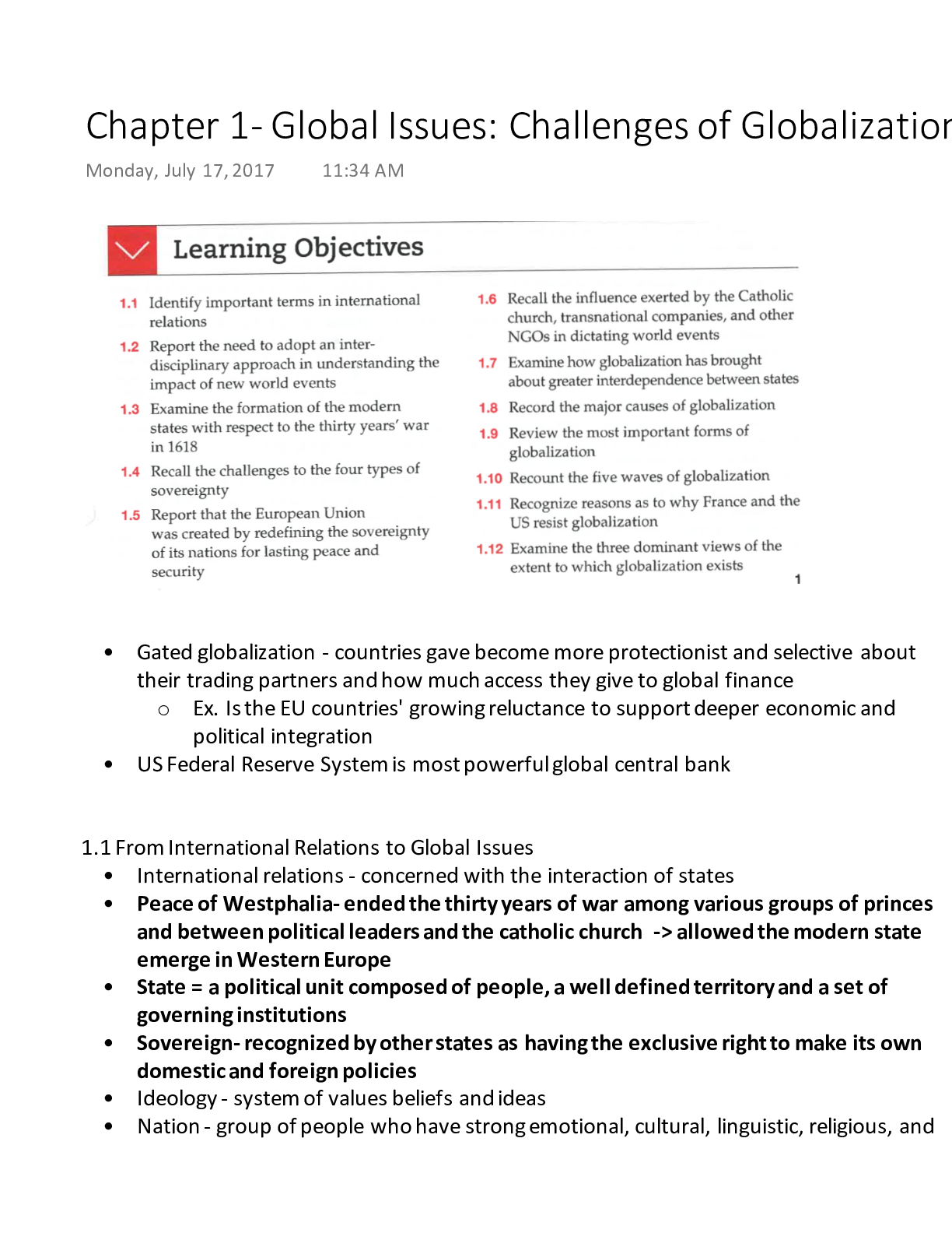 Preview of INTA 1050 Chapter 1- Global Issues Challenges of Globalization