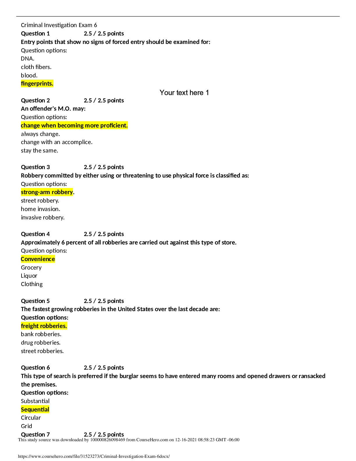 Preview of Criminal Investigation Exam 6 COMPLETE SOLUTIONS