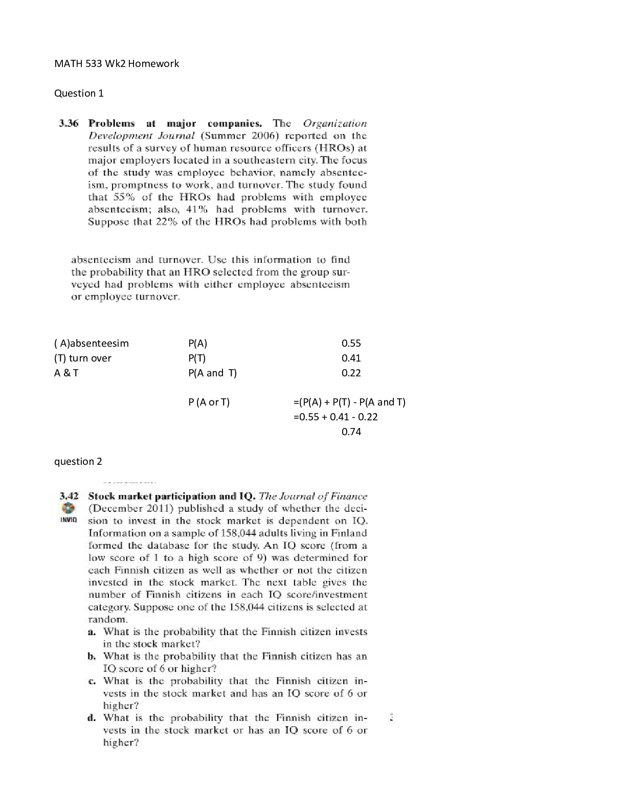 Preview of MATH 533 Week 2 TEXTBOOK Homework Problems (GRADED A+) Questions and Answer solutions | Hi