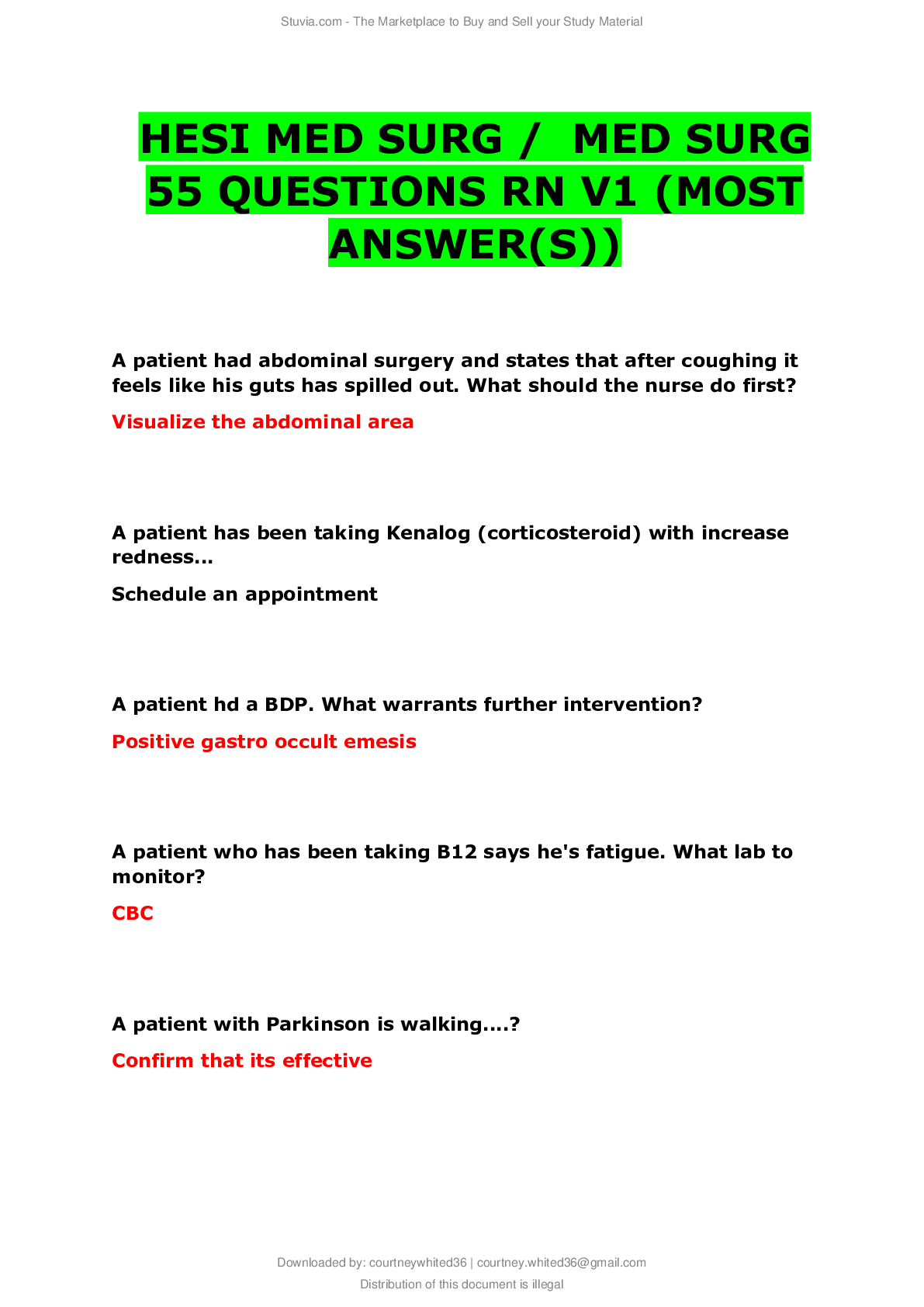 Preview of HESI MED SURG MED SURG 55 QUESTIONS RN V1 (MOST ANSWERS) ( NEWEST ,2020) (ANSWERS VERIFIED