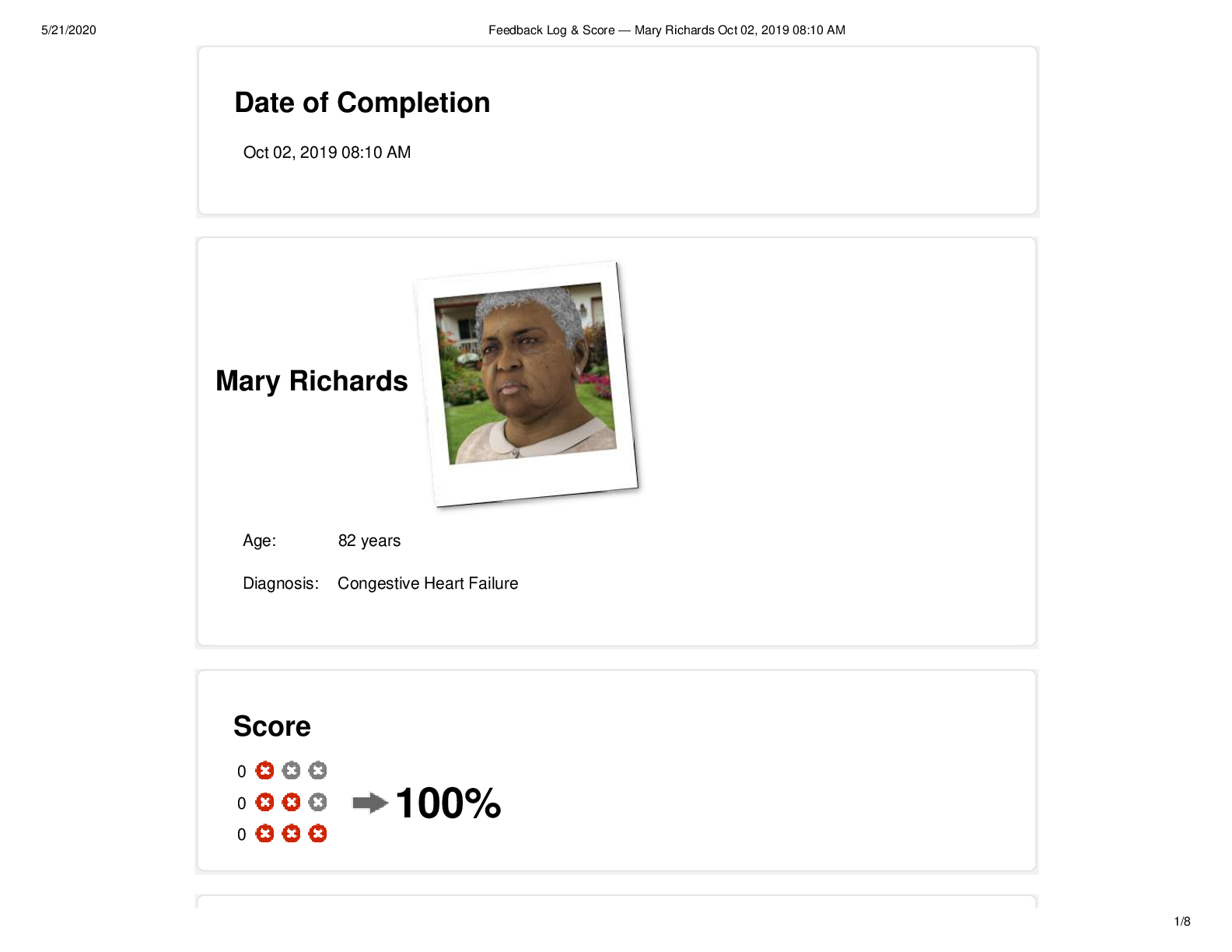 Preview of NUR 3227 Mary Richards Vsim Feedback Log.