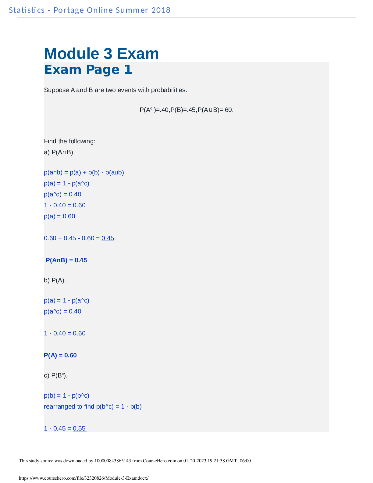 Preview of MATH 110 Module 3 Exam Questions and Answers- Portage Learning.