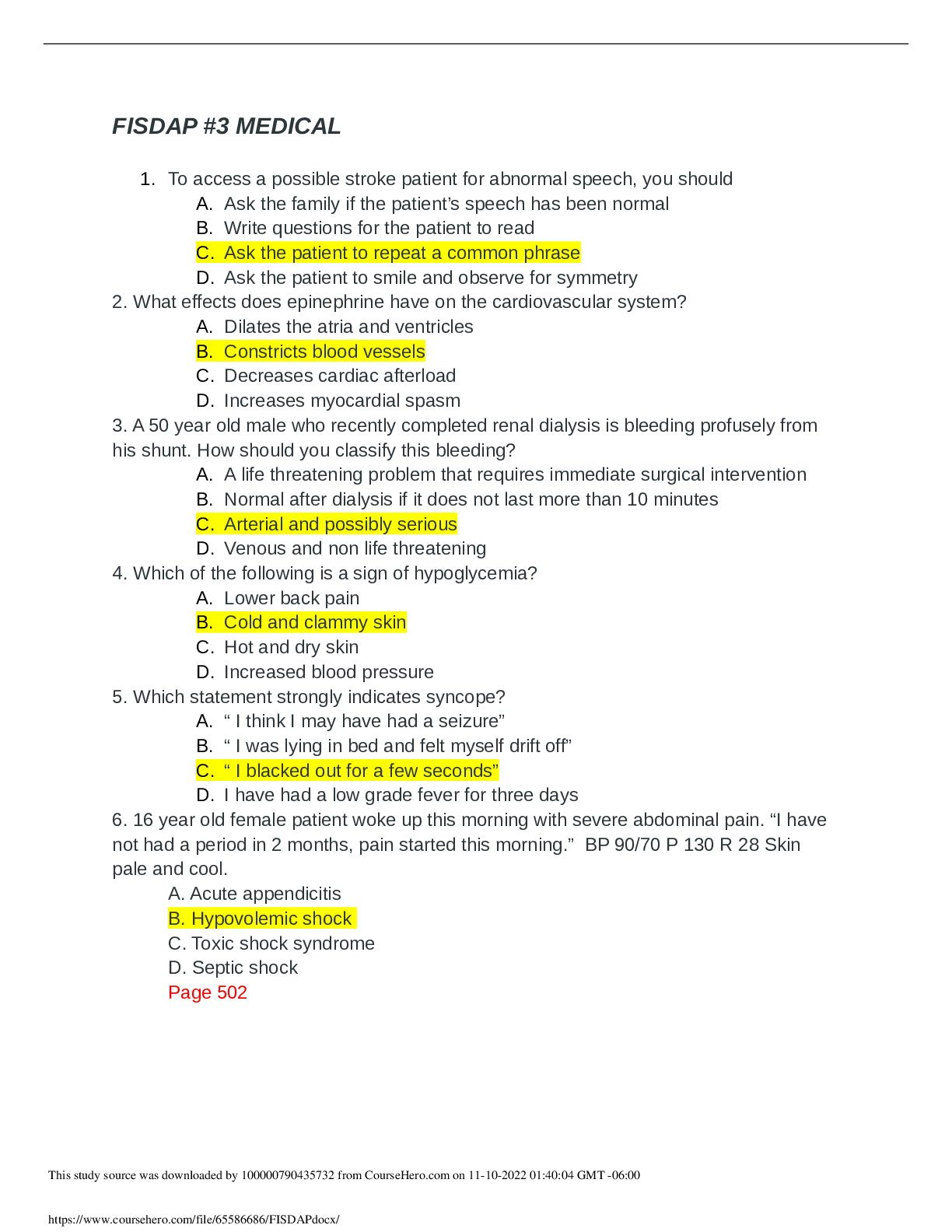 Preview of FTECH 144-FISDAP 3 MEDICAL QUESTION AND ANSWERS