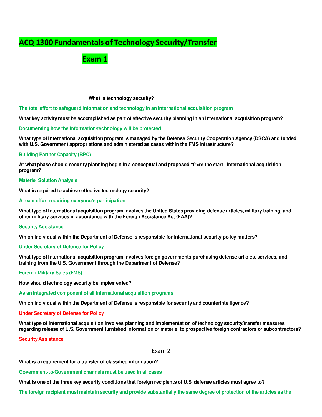 Preview of ACQ 1300 Fundamentals of Technology Security Transfer Test With  Complete Answers
