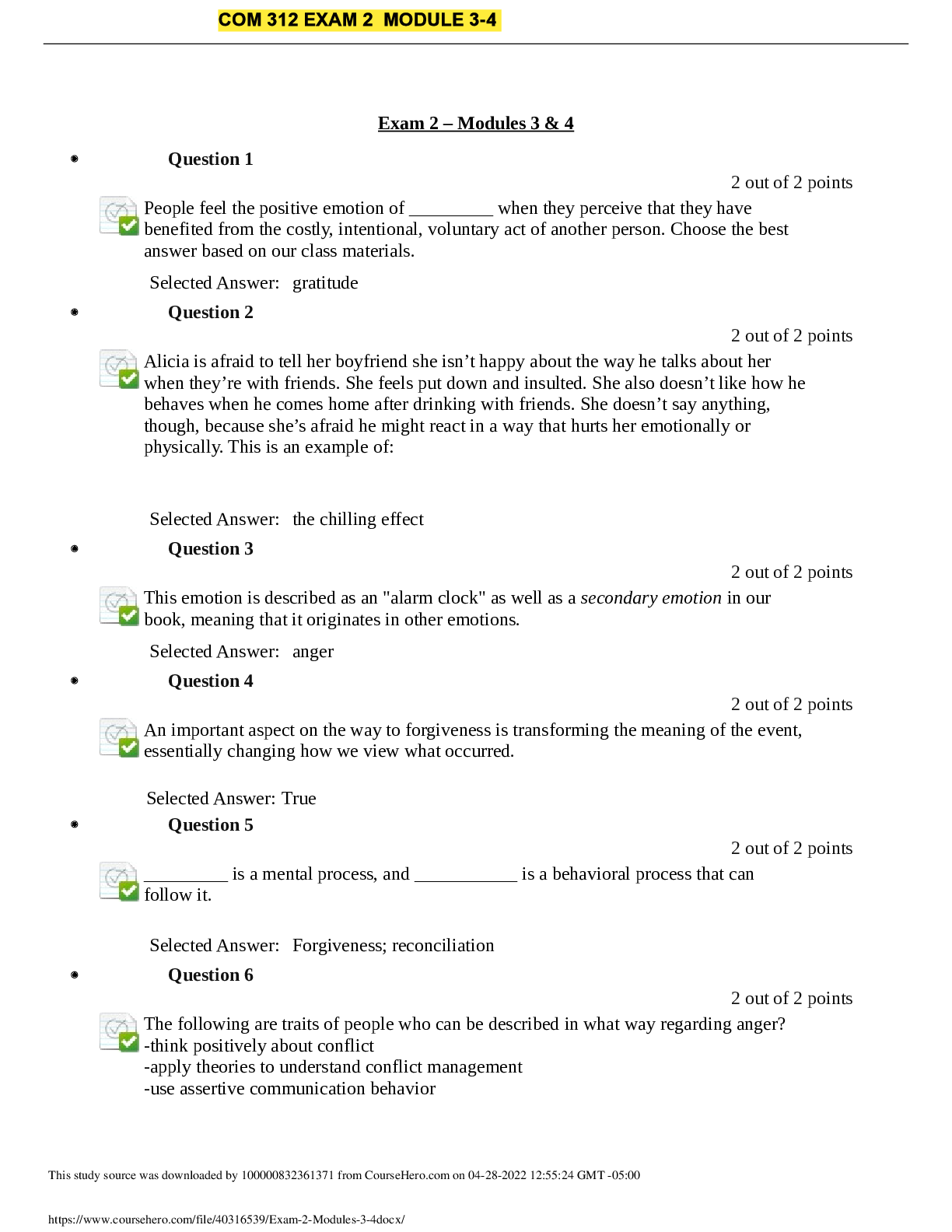 Preview of COM 312 EXAM 2 MODULE 3-4