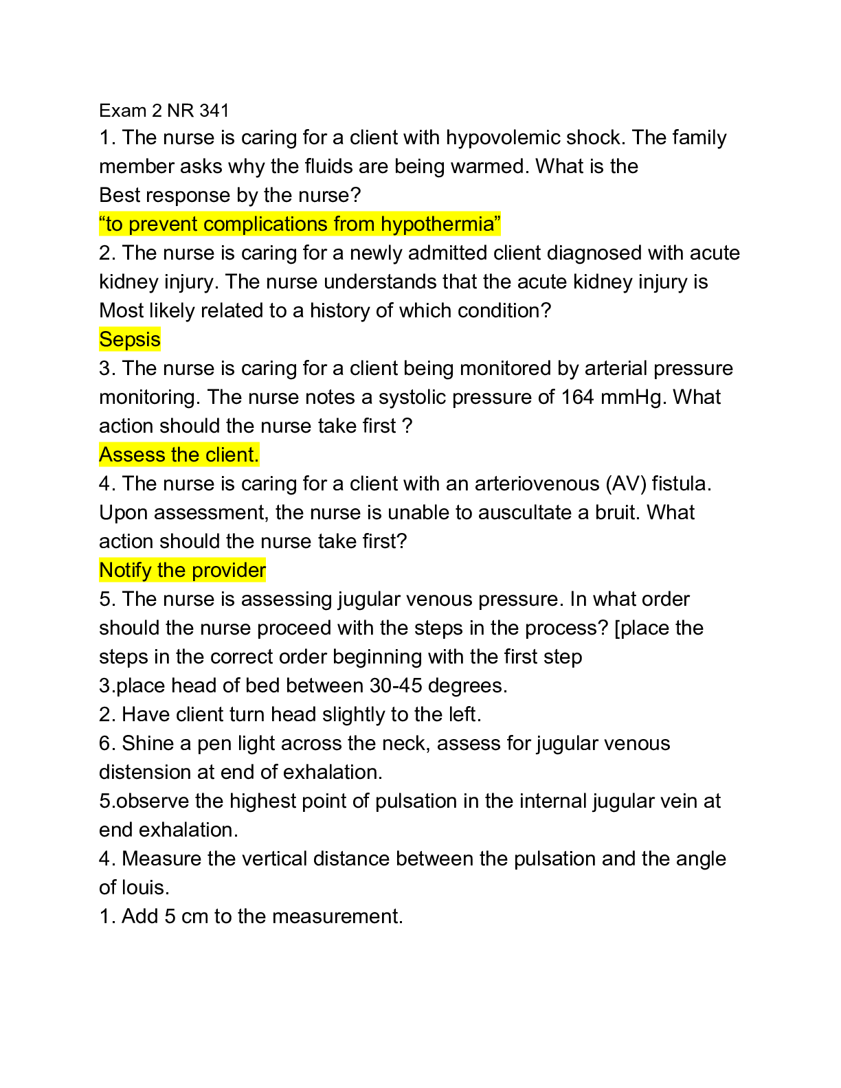 Preview of NR 341 Complex Adult Health Exam 2