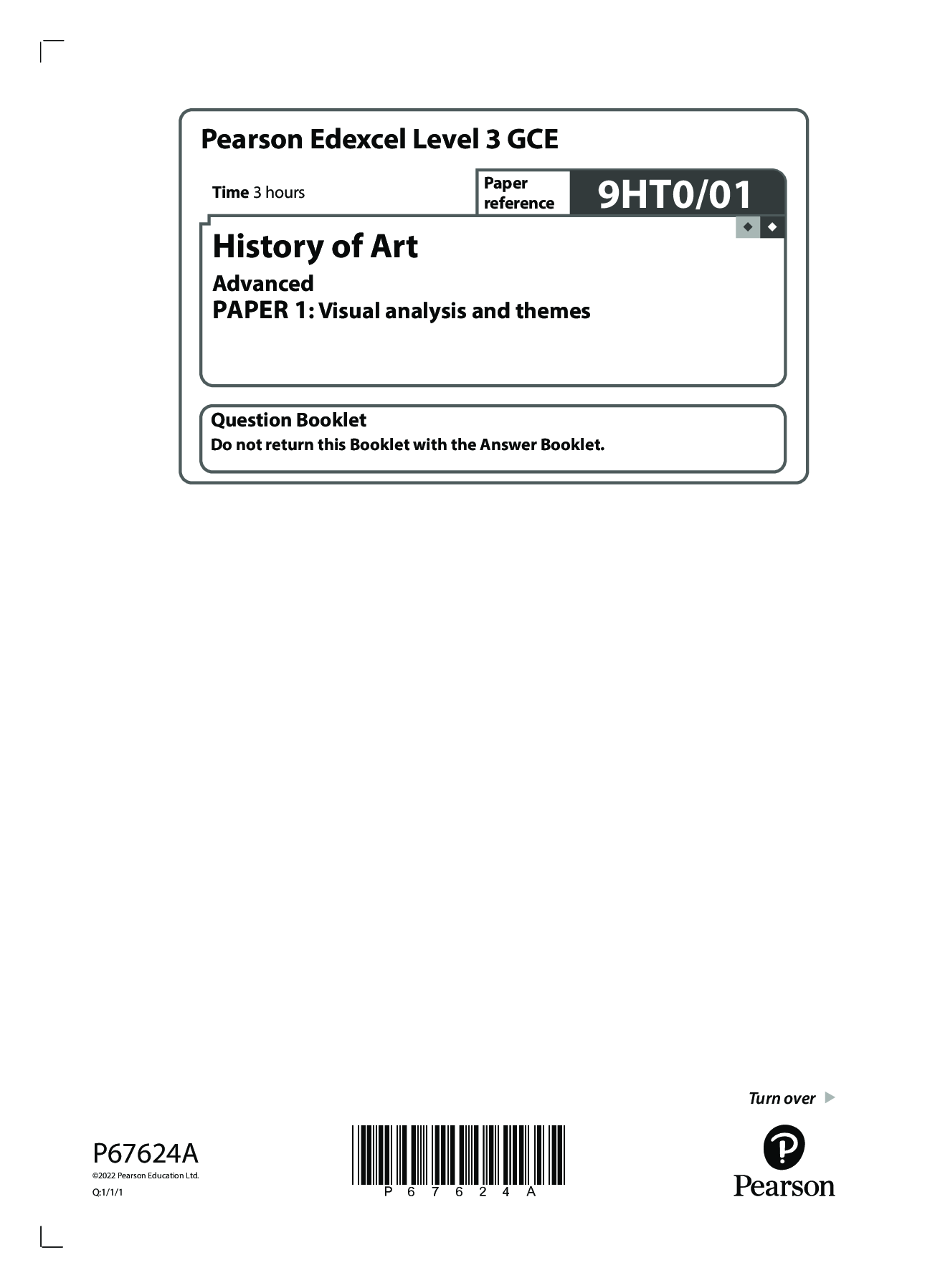 Preview of Pearson Edexcel A Level 3 GCE 9HT0/01 History of Art Advanced PAPER 1: Visual analysis and