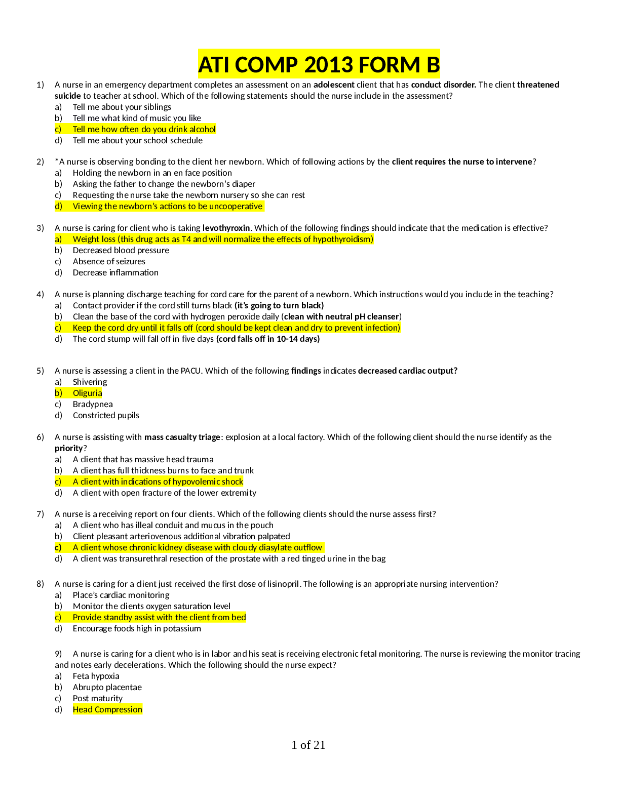 Preview of ATI COMPREHENSIVE EXIT FINAL 2020 FORM B