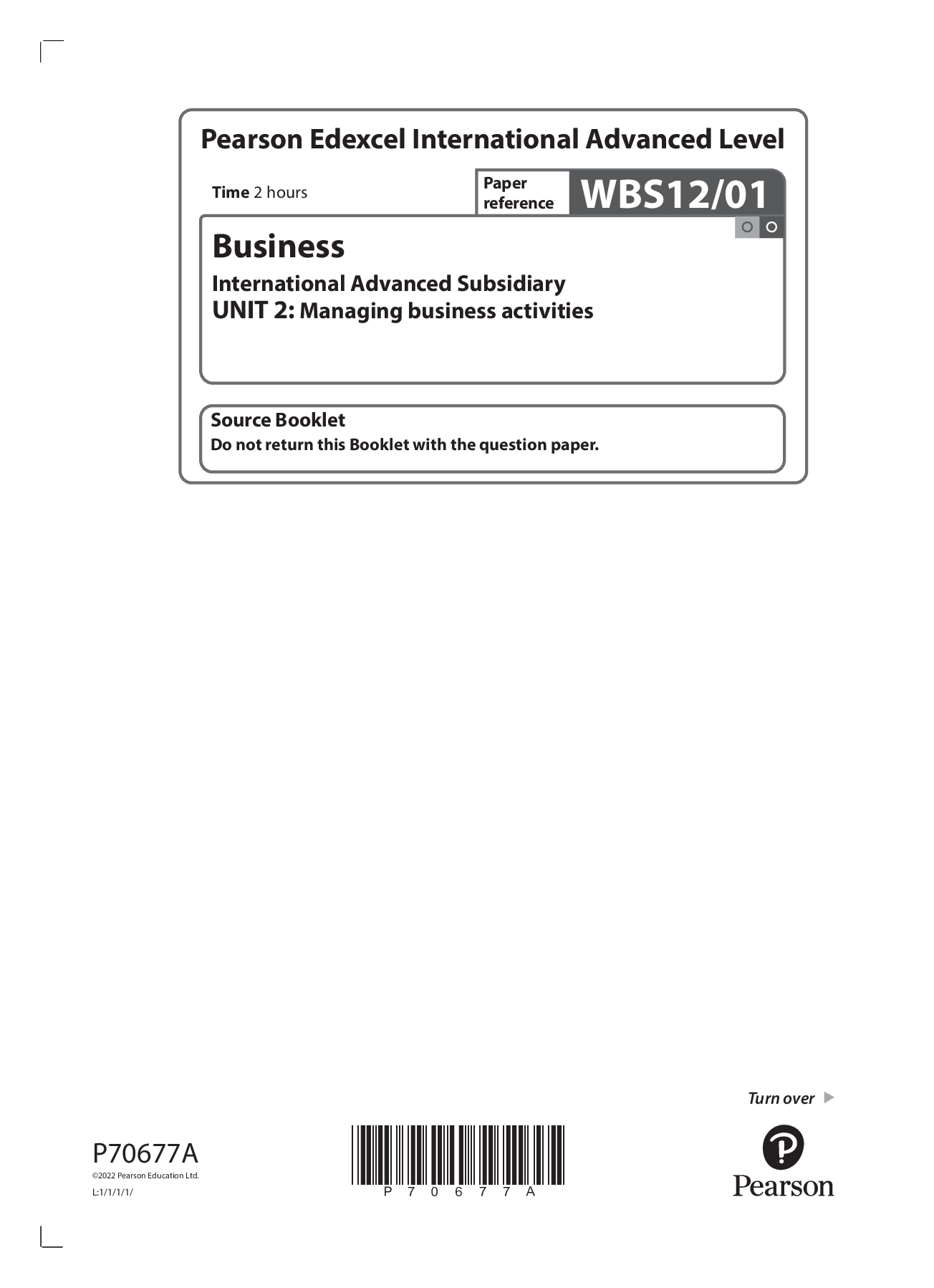Preview of Pearson Edexcel IAL WBS12/01 AS Level Business International Advanced Subsidiary UNIT 2: M