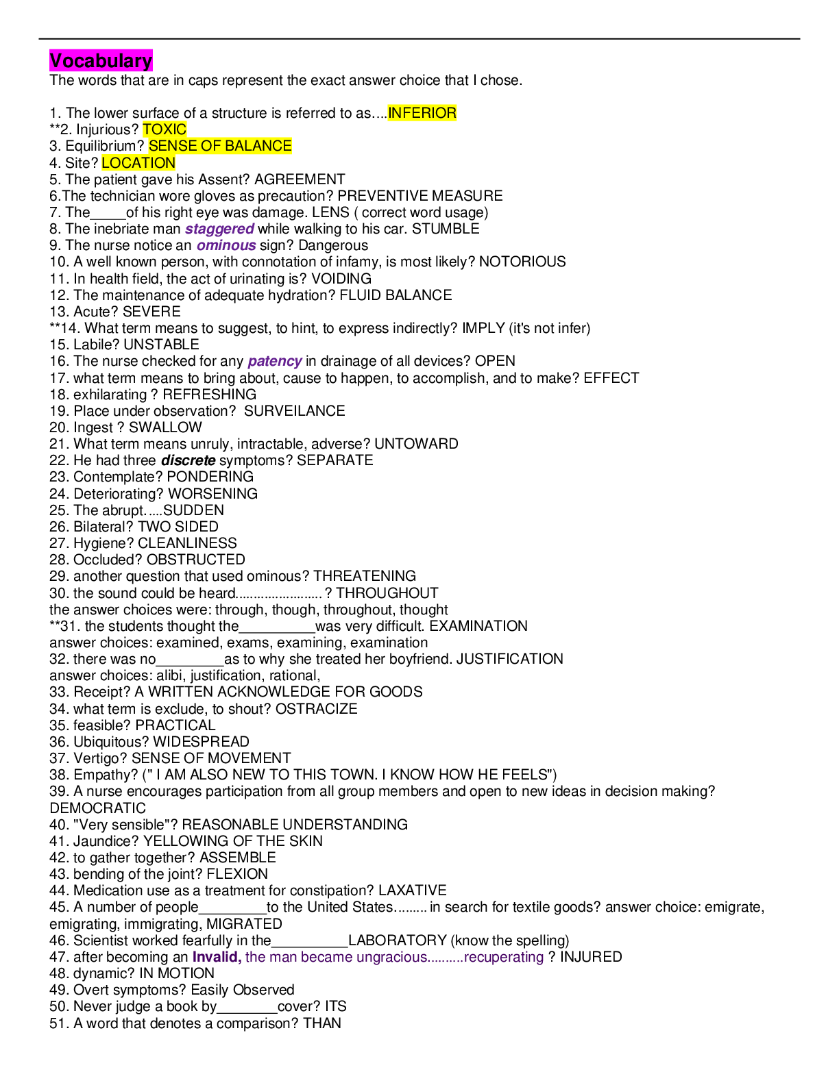 Preview of Hesi A2 vocabulary version 1 2020 / 2021