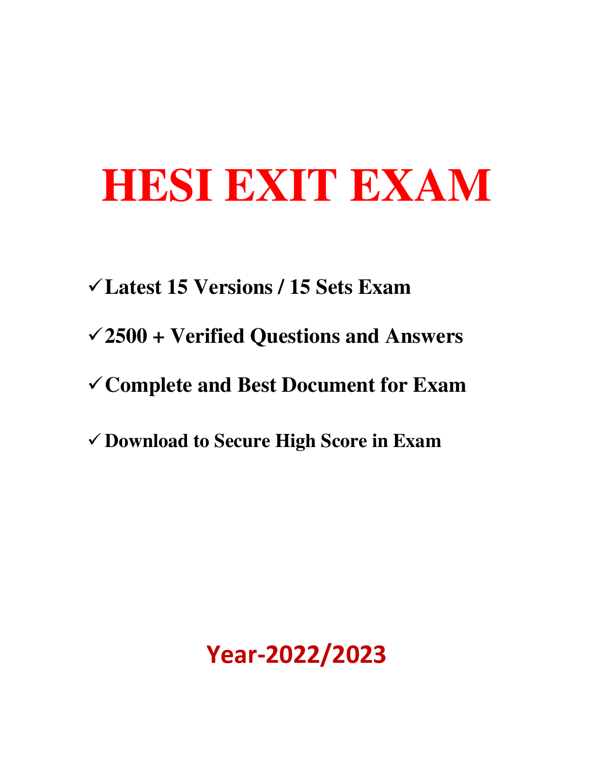 Preview of HESI EXIT EXAM (Latest 15 Versions / 15 Sets Exam) Verified Review Questions and Answers 2