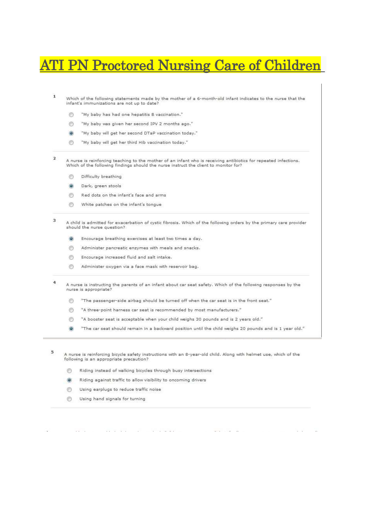 Preview of ATI PN Nursing Care of Children Proctored Exam 2023 , PN ATI Nursing Care of Children Proc