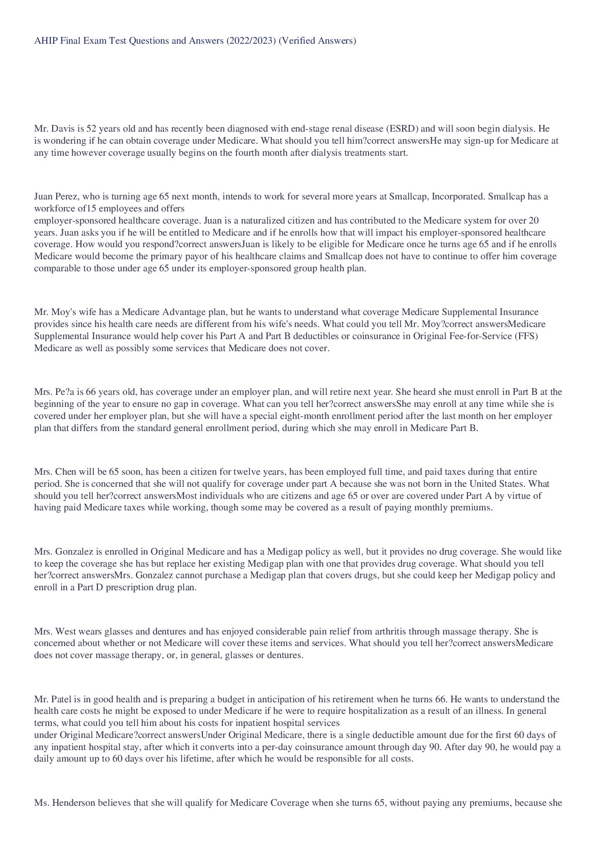Preview image for ahip_final_exam_test_questions_and_answers_2022_2023_verified_answers_mr_davis_is_52_ye__1_
