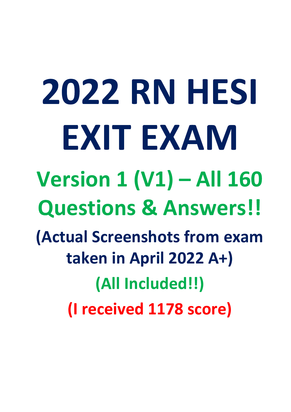 Preview of 2022 RN HESIEXIT EXAM Version 1 (V1)-All 160Questions & Answers!!(Actual Screenshots from