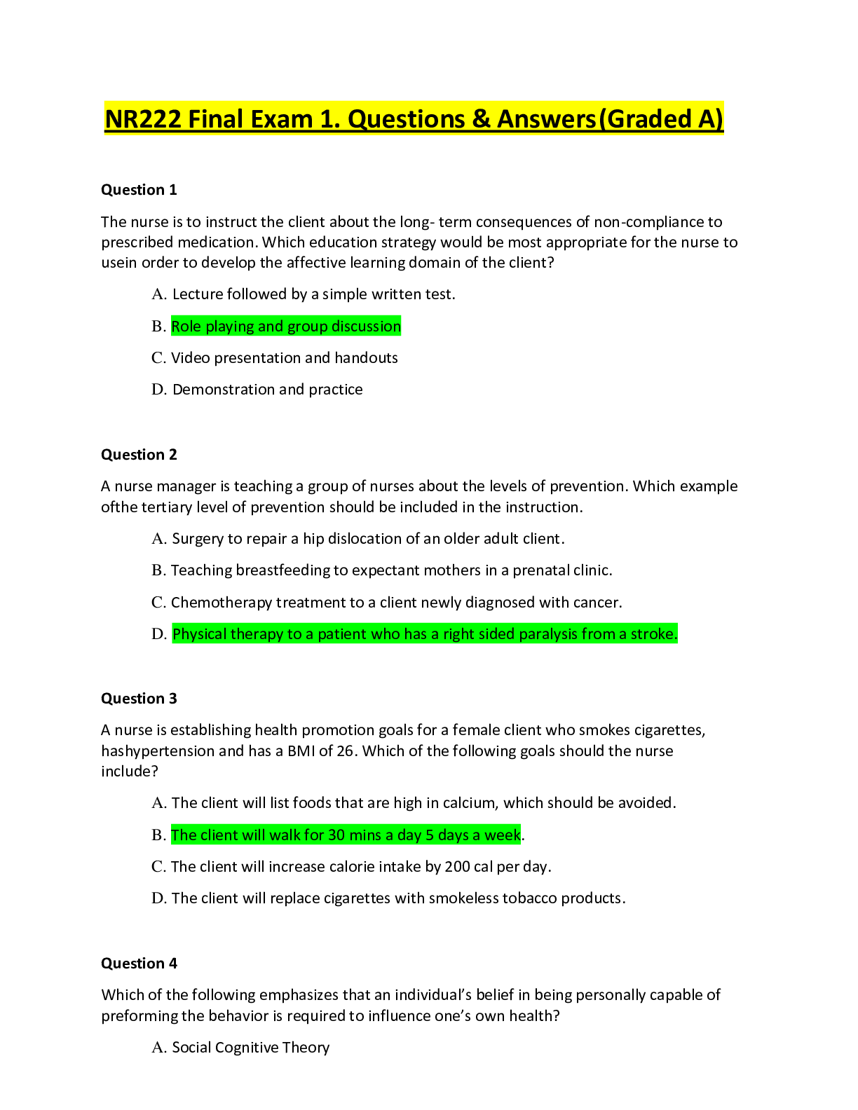 Preview image for NR 222 FINAL EXAM 1 – QUESTION AND ANSWERS (Graded A+)