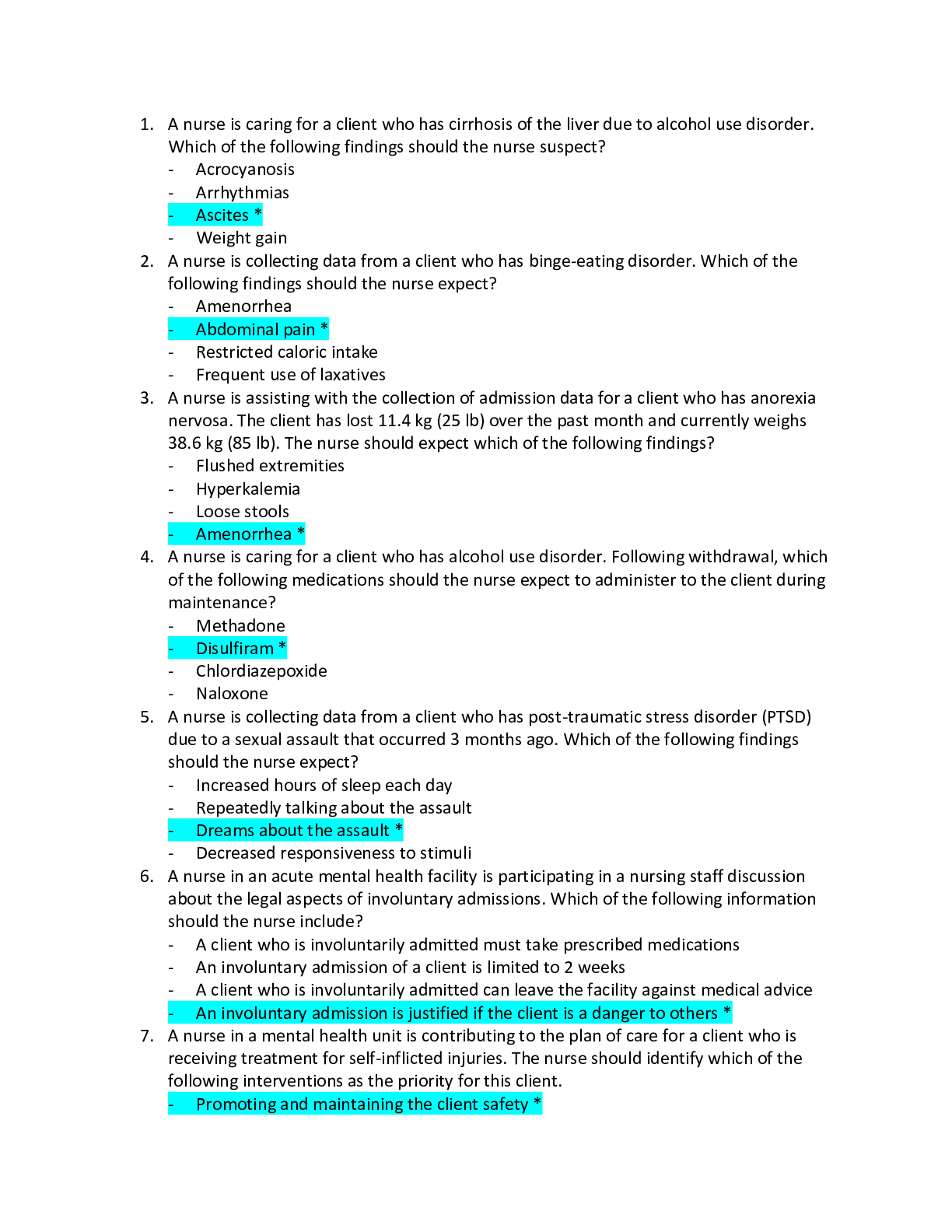 Preview of ATI Mental Health Proctored Exam2022/ 2023 | CORRECT ANSWERS MARKED WITH A * | A GRADE LAT