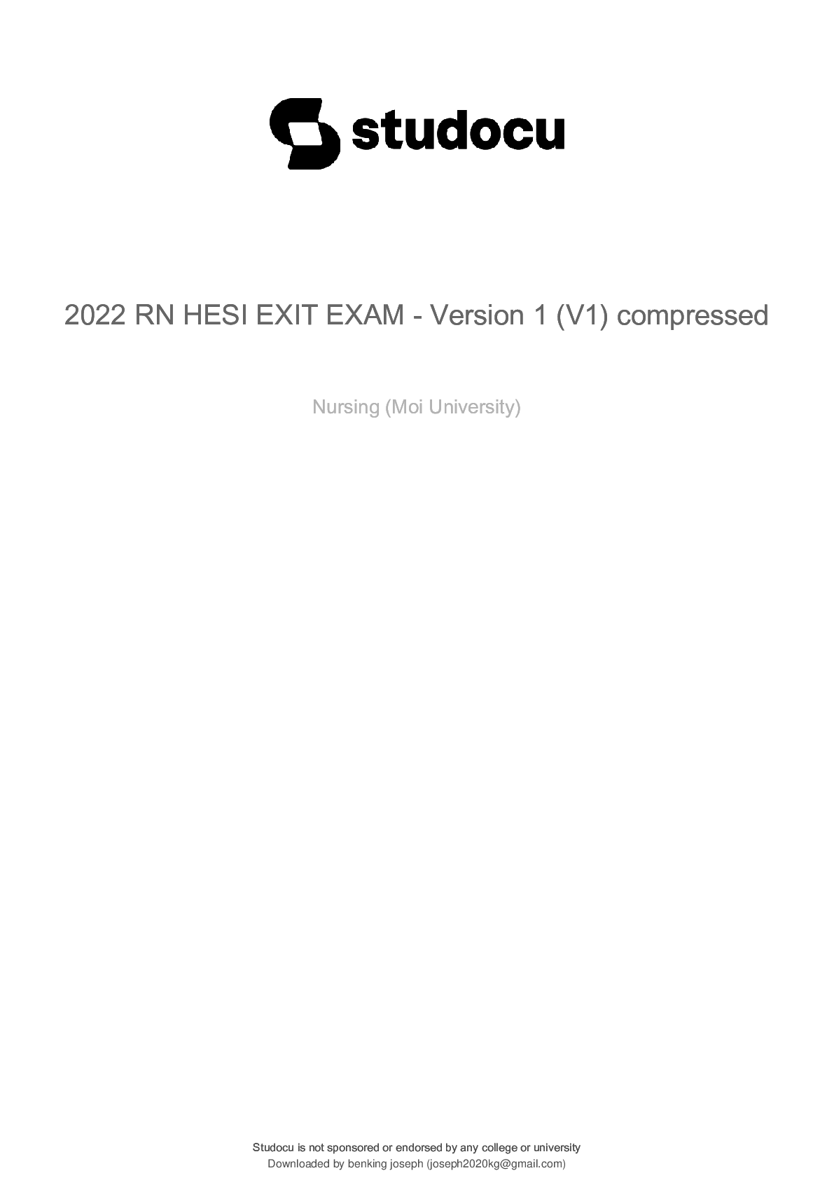 Preview image for 2022 RN HESI EXIT EXAM - Version 1 (V1) All  160 Qs & As Included - Guaranteed Pass A+!!! (All Brand New Q&A Pics Included)