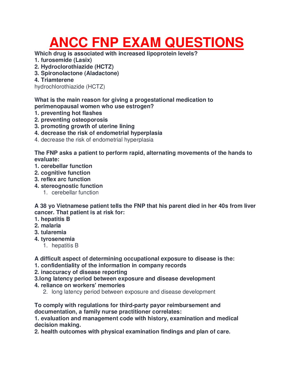 Preview image for ANCC FNP SAMPLE ACTUAL EXAM QUESTIONS AND ANSWERS LATEST SOLUTION COMPLETE GUIDE.