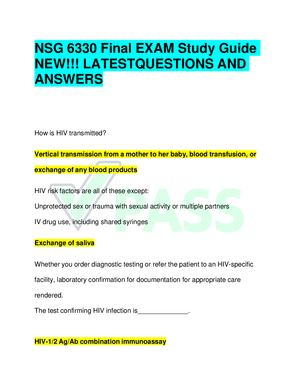 Preview of NSG 6330 FINAL EXAM STUDY GUIDE  - QUESTIONS & ANSWERS (Kaplan University)