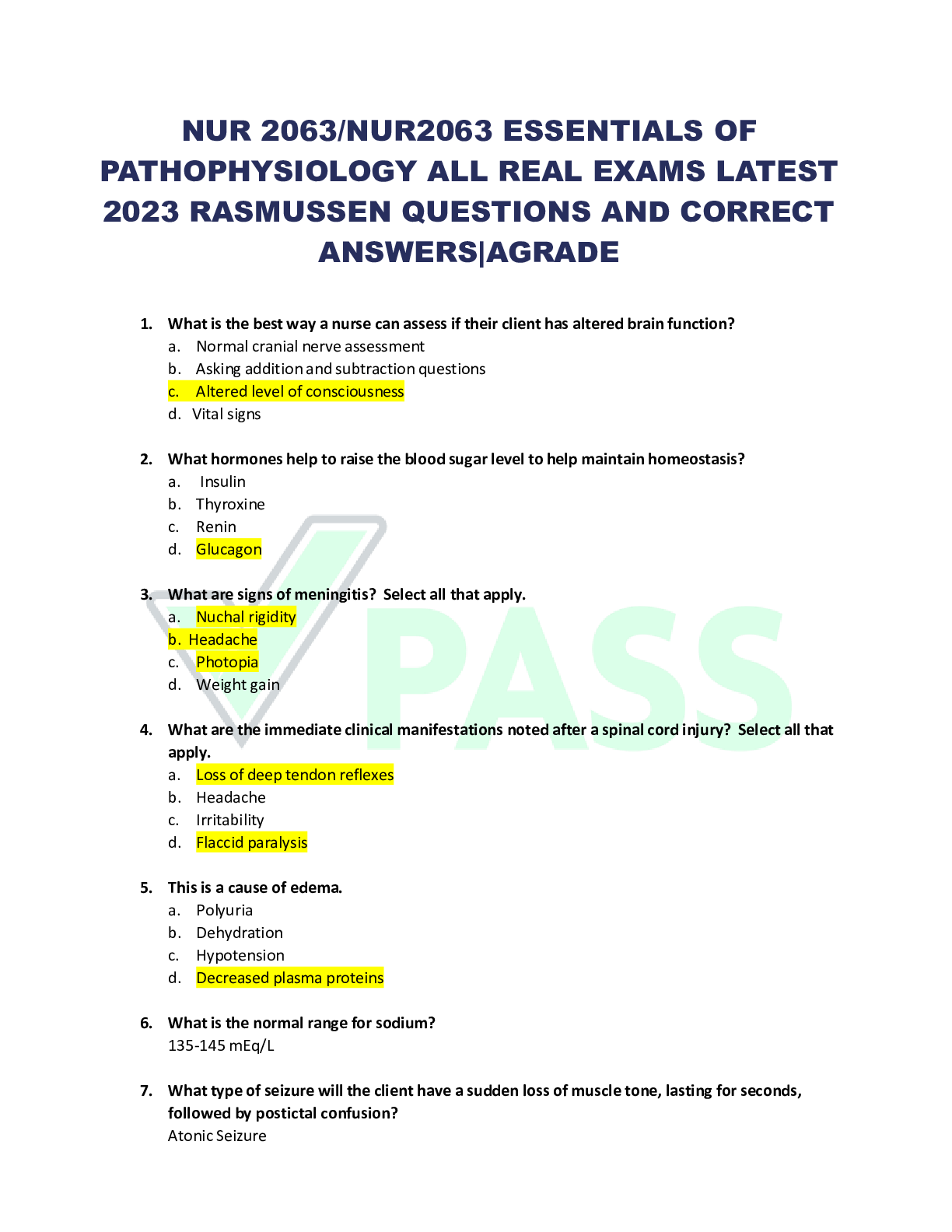 Preview image for NUR 2063/NUR2063 ESSENTIALS OF PATHOPHYSIOLOGY ALL REAL EXAMS LATEST 2023 RASMUSSEN QUESTIONS AND CORRECT ANSWERS|AGRADE
