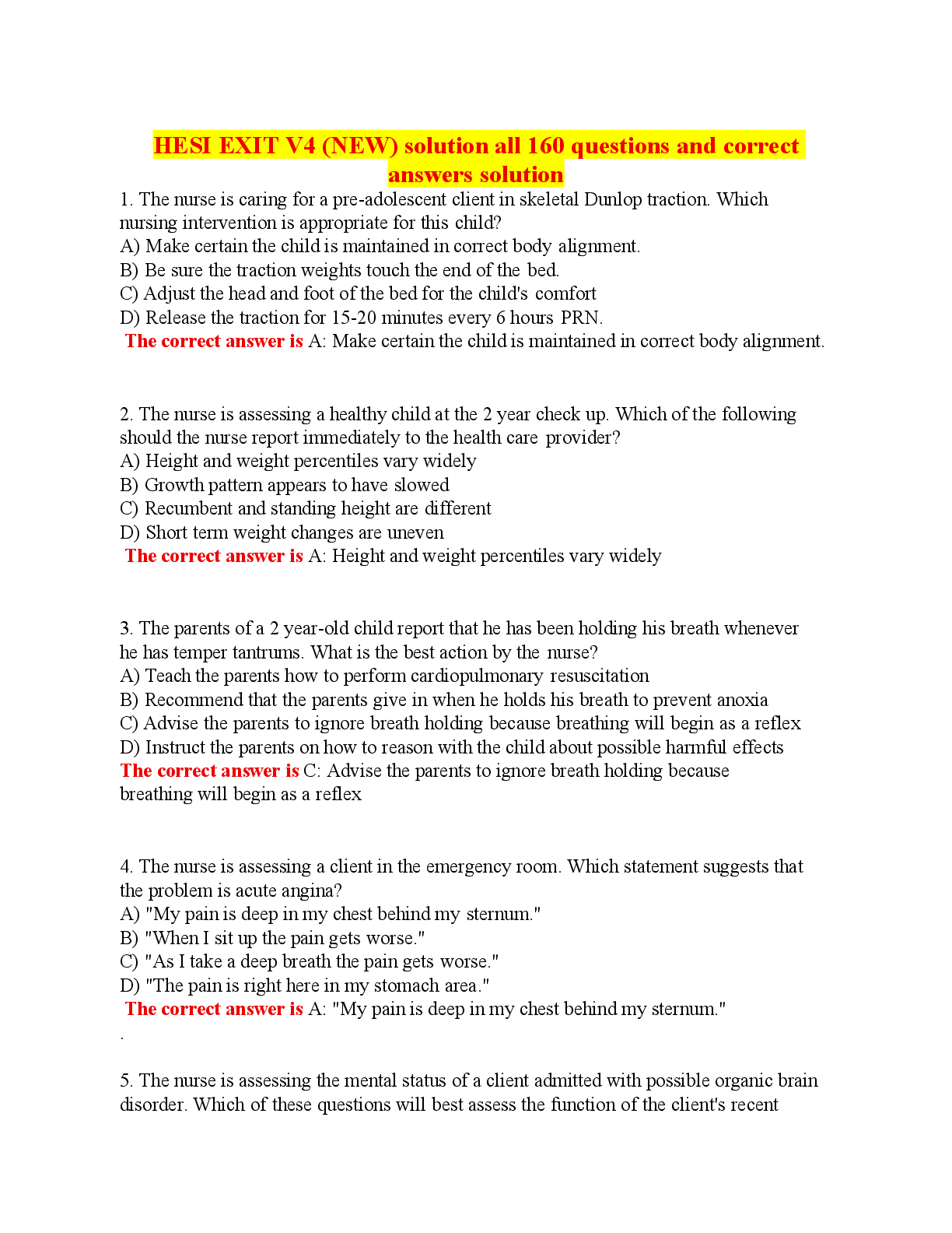 Preview of HESI EXIT V4 solution all 160 questions and  correct answers Solutions
