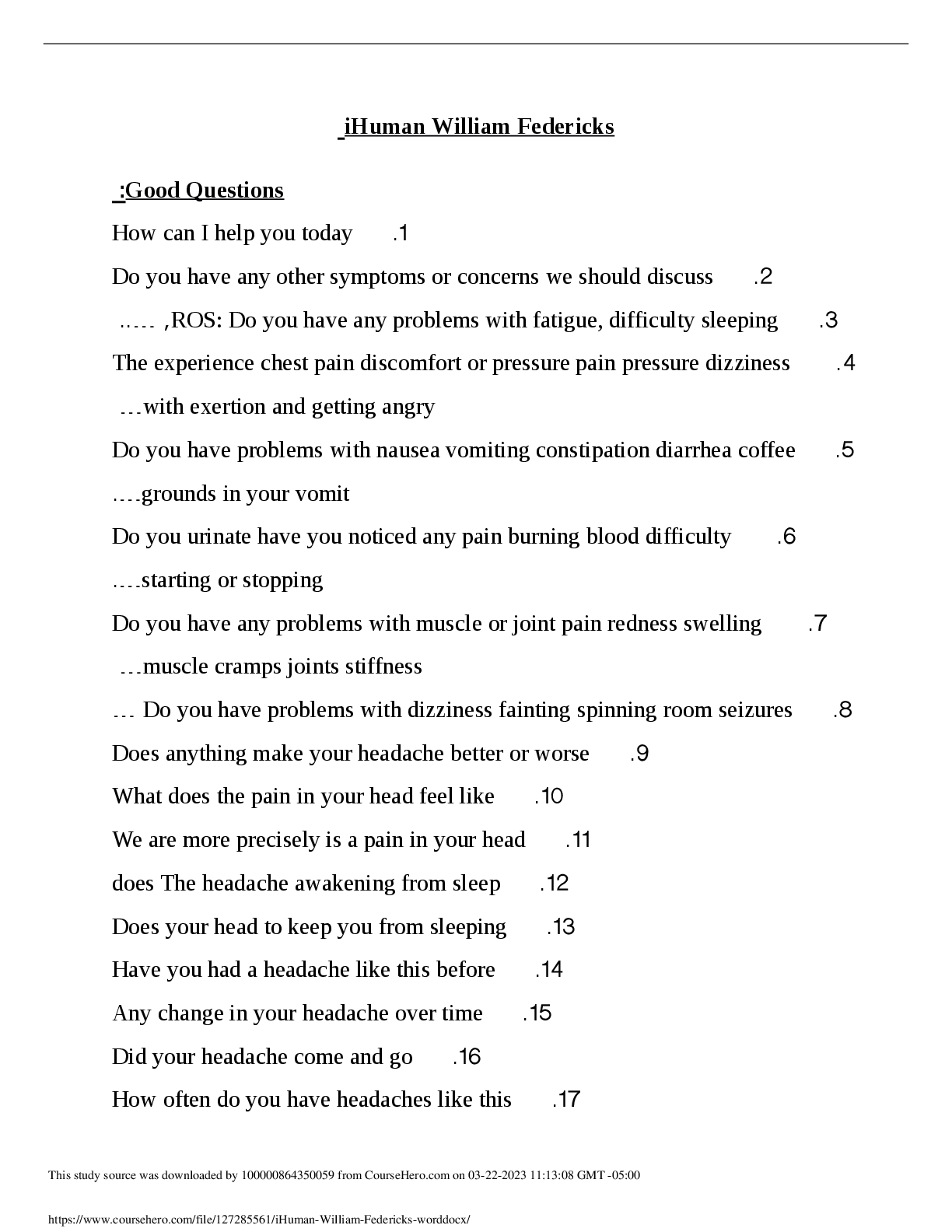 Preview of iHuman William Federicks  Q&A