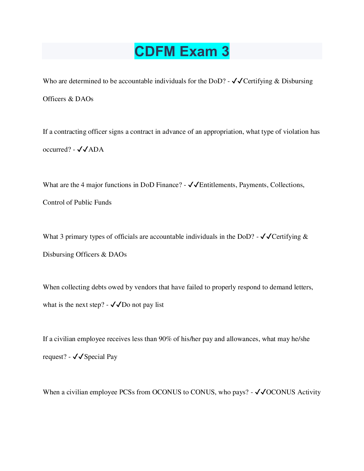 Preview image for CDFM Exam 3 | 194 Questions with 100% Correct Answers | Verified | 28 Pages