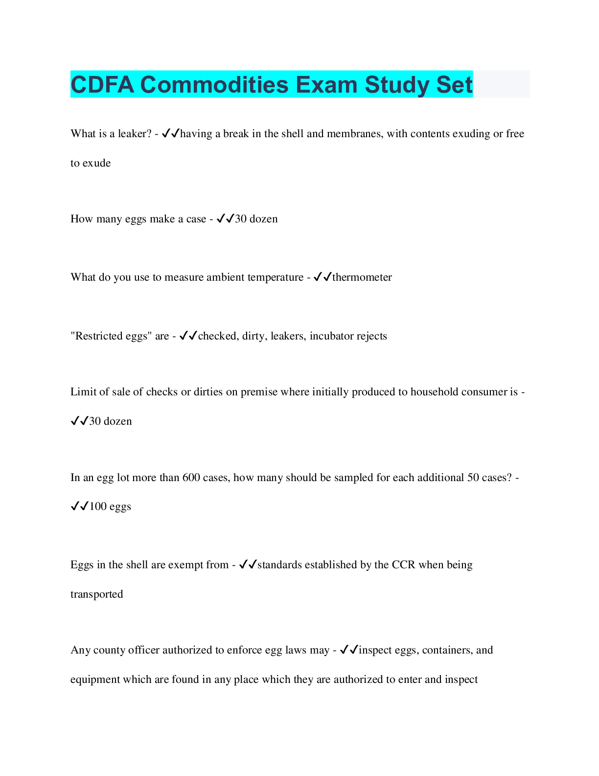 Preview image of CDFA Commodities Exam Study Set | Questions with 100% Correct Answers | Verified document