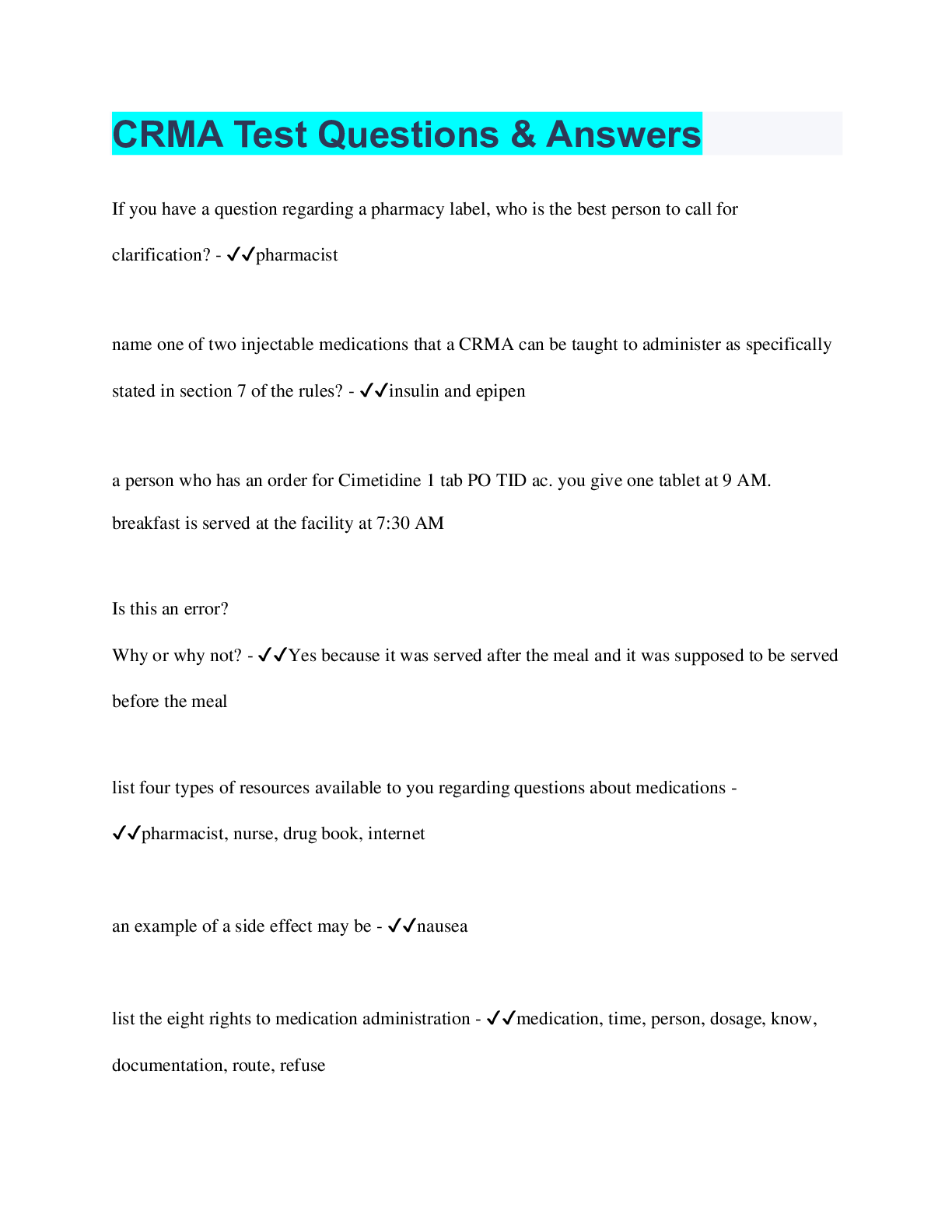 Preview image for CRMA Test Questions & Answers | 91 Questions with 100% Correct Answers | Verified