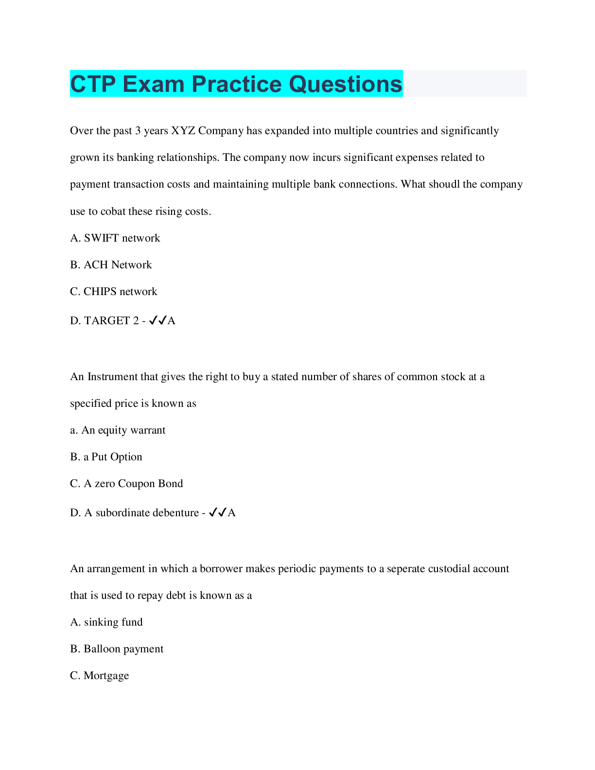 Preview image for CTP Exam Practice Questions | 103 Questions with 100% Correct Answers | Verified | 40 Pages
