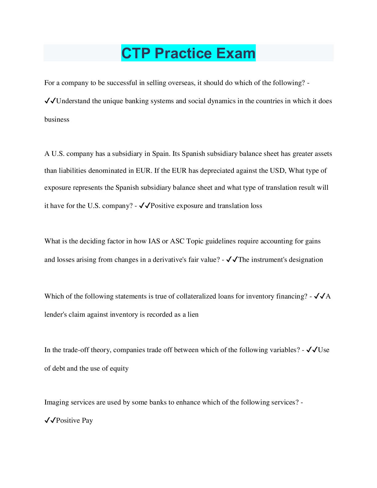 Preview image for CTP Practice Exam | 170 Questions with 100% Correct Answers | Verified | 32 Pages