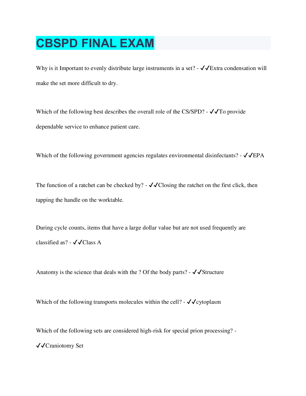 Preview image for CBSPD FINAL EXAM | 100 Questions with 100% Correct Answers | Verified