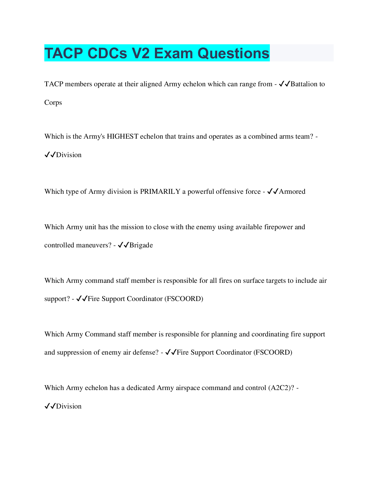 Preview of TACP CDCs V2 Exam Questions | 100 Questions with 100% Correct Answers | Verified