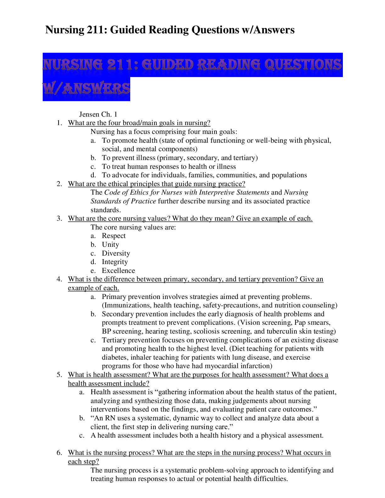 Preview image of NURSING 211: GUIDED READING QUESTIONS W/ANSWERS document